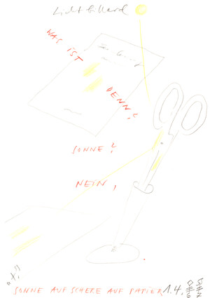 lichtbillard - sonne auf schere auf papier (1.4.89)